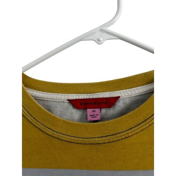 Eckhaus Latta Lapped Seam Cotton Paneled T-Shirt Gold Color block Men's Size XS - Picture 6 of 9
